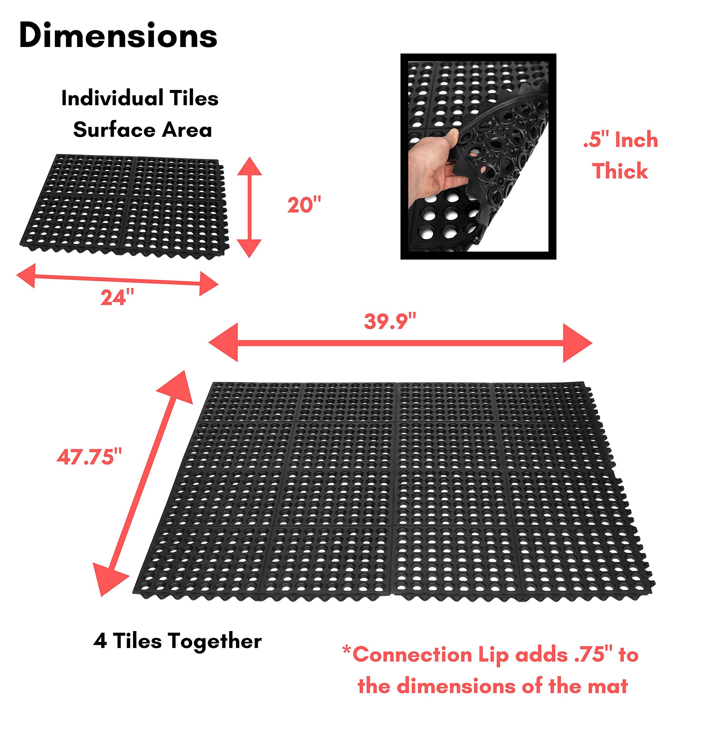 Birdrock Home 4 Pc Indoor Outdoor Drainage Utility Mat - 20 X 24 - Kitchen Non Slip Floor Mat For Kitchen Industrial - Durable R